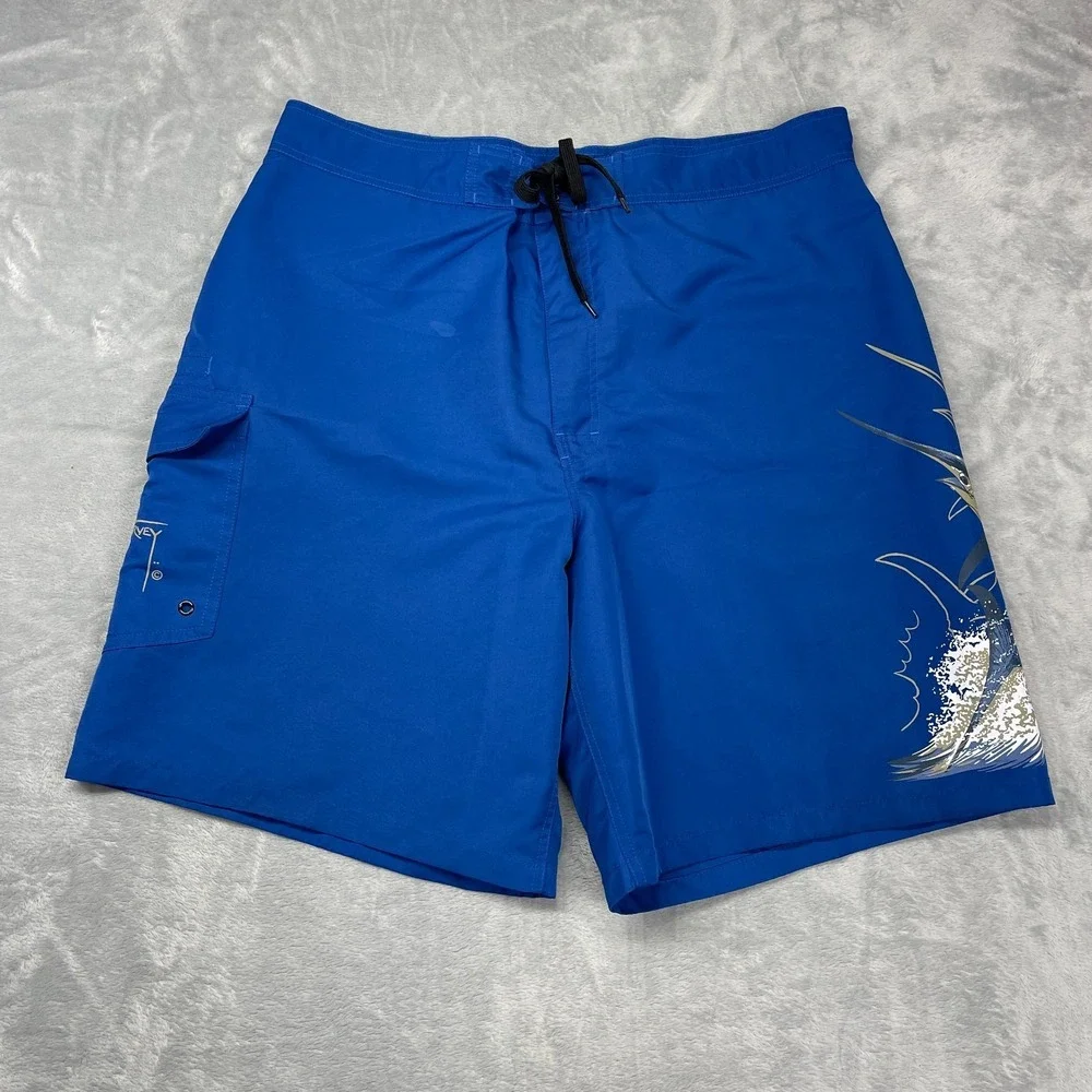 AFTCO Guy Harvey Shorts Mens 38 Blue Sport Fishing Board Swim Trunks Surf Surfer